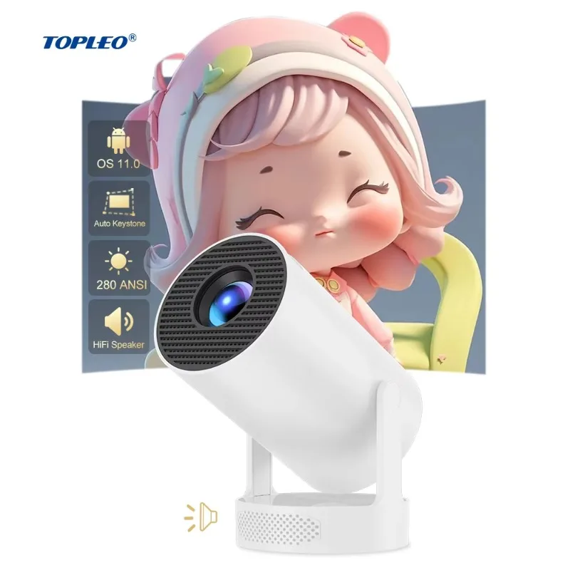 Topleo mini smart home projector rechargeable video android 11 beamer 4k uhd hifi speaker hy300 pro lcd smart portable projector