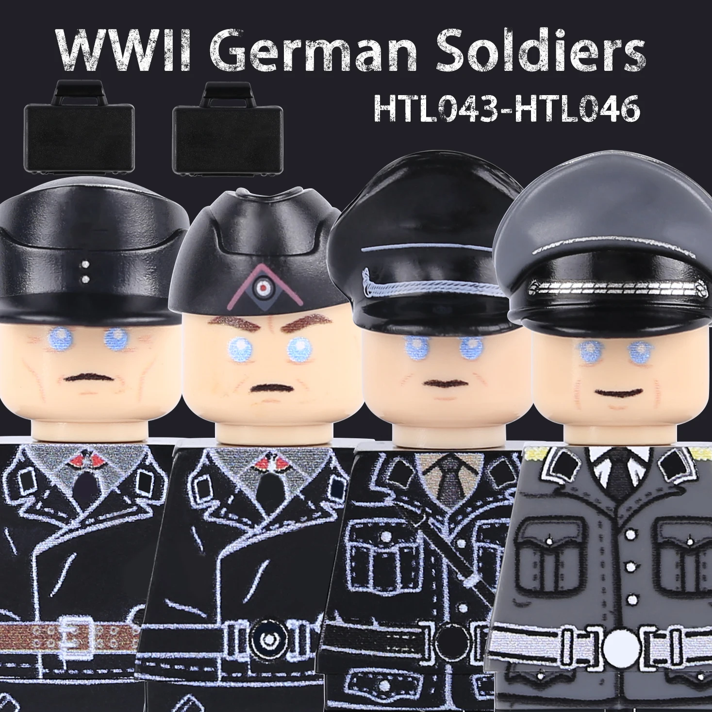 

MOC WW2 German Soldiers Military Officer Figures Building Blocks Suitcase Soldiers Peaked Cap Army Infantry UV Bricks Toys