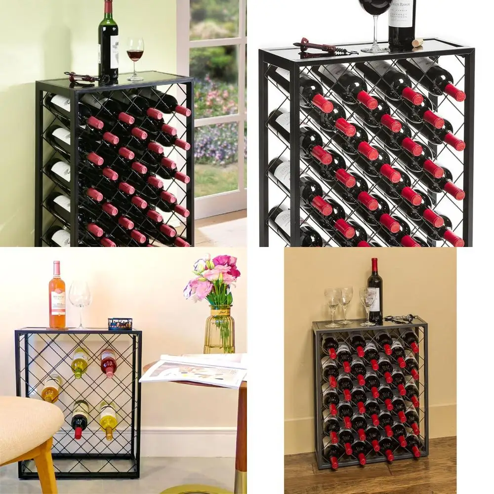 

Черная стеклянная верхняя полка для вина на 32 бутылки — отдельно стоящее хранилище для дома, кухни и бара