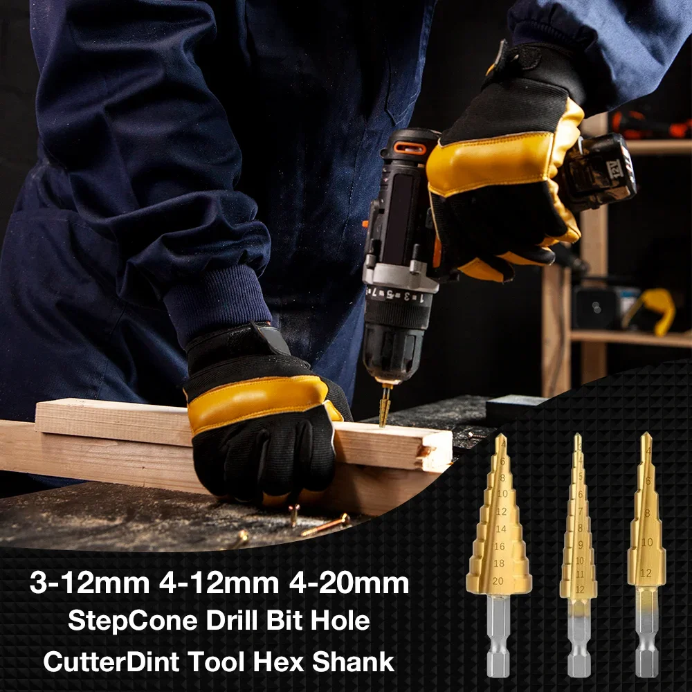 

Hexagonal Shank Pagoda Step Dill Bit Set High Speed Titanium Steel Drill Bit for Wood/Plastic/Metal Expansion Drilling