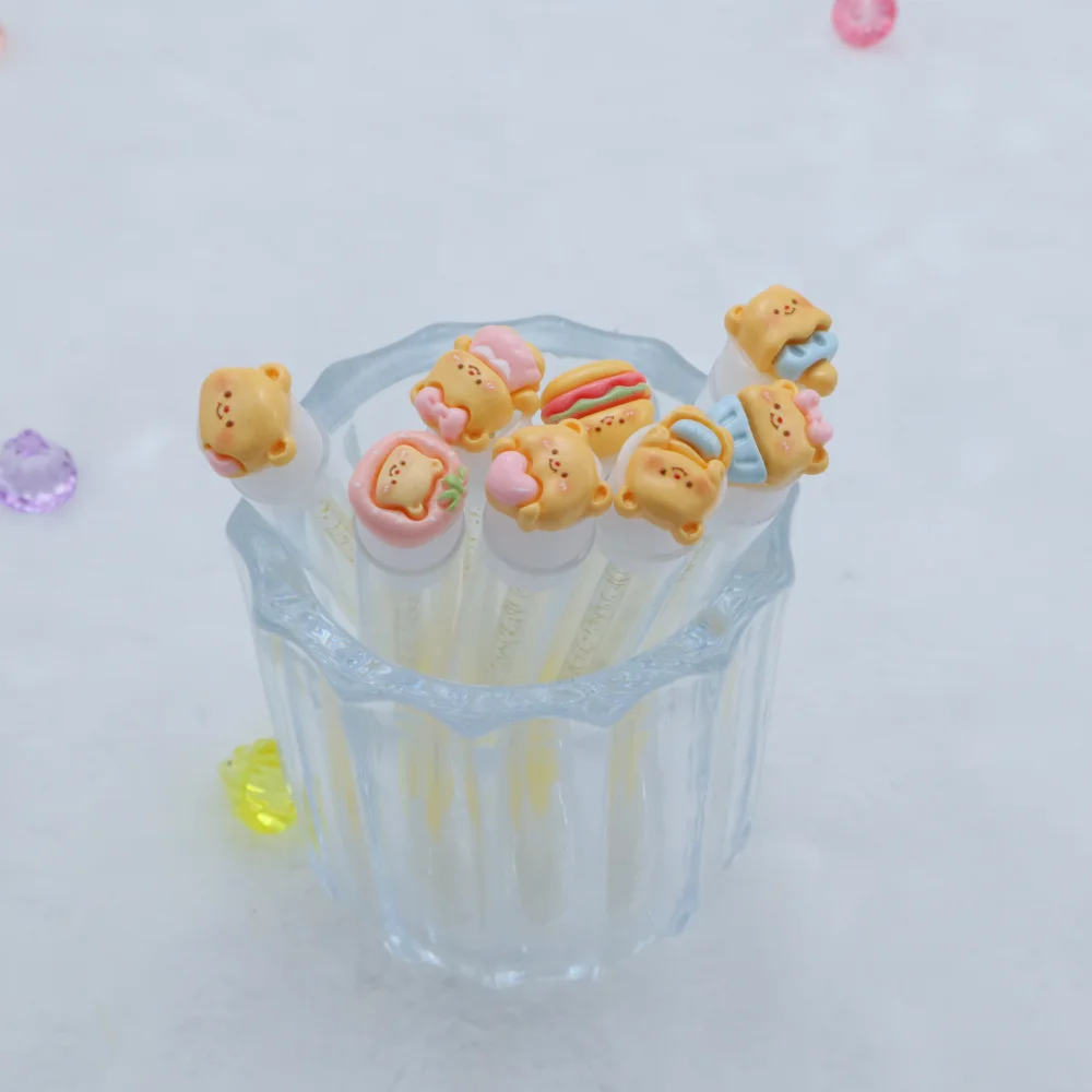 使い捨て漫画風黄色のクマ柄マスカラブラシ10本（チューブ付き）、クリスタルまつげブラシ（メイク用）