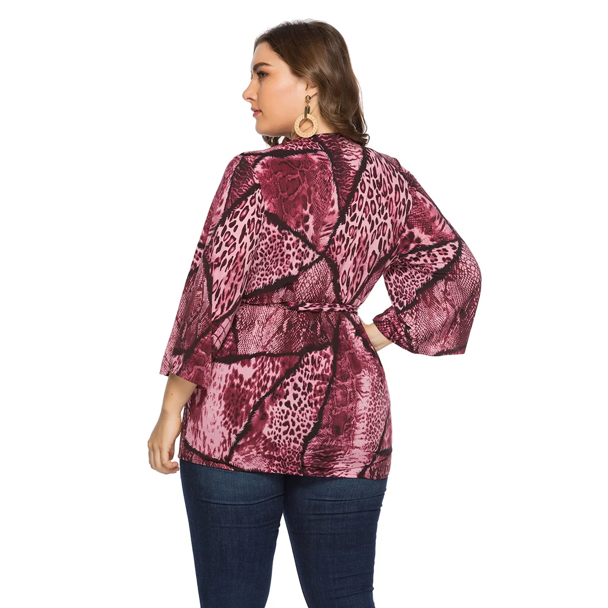 ملابس علوية نسائية بأكمام ثلاثة أرباع ، ملابس علوية غير رسمية برقبة على شكل حرف V ، مقاس كبير ، أزياء أنيقة ، كبيرة ، وصلت حديثًا #6