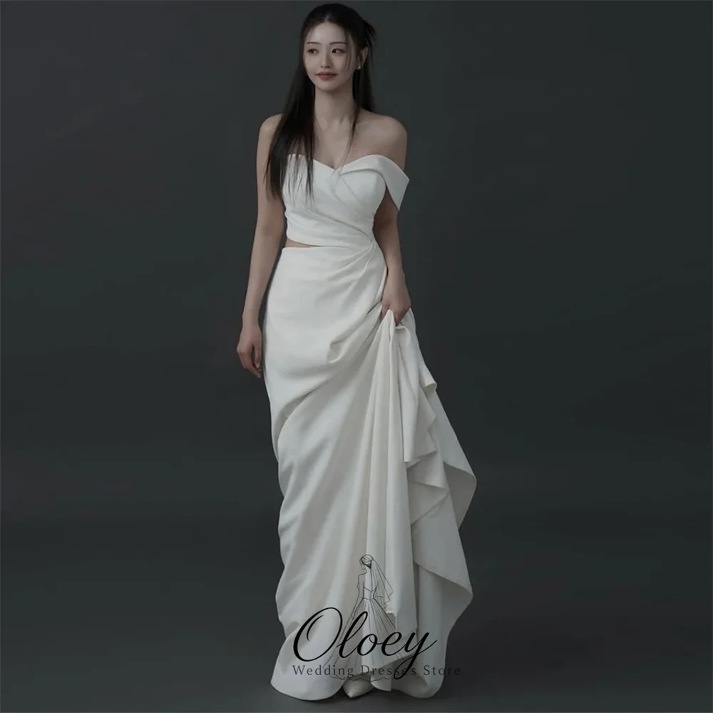 OLOEY Elegant One Shoulder Satin Korea Wedding Dress Photo Shoot A-Line Side Slit Bridal Gown Customized Garden Wedding Dress