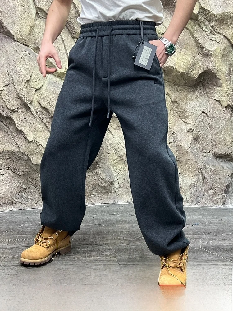 

Thiened Sweatpants Men's Autumn Winter Loose Fit Fce Lined 3D Knife Cut Casual Straight Leg Cotton Polyester