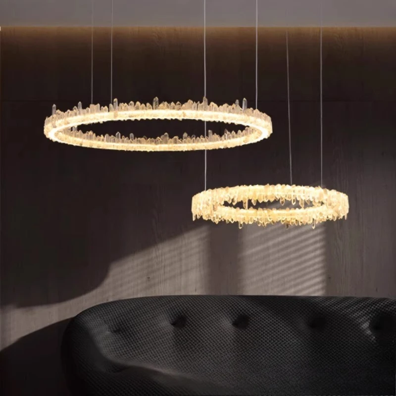 

2025 new simple atmosphere light luxury living room chandelier, duplex villa dining room natural crystal rough stone