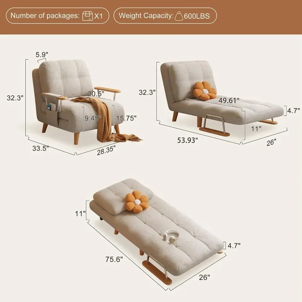 Compact 5-in-1 Convertible Chair Bed with Adjustable Backrest and Storage for Small Spaces