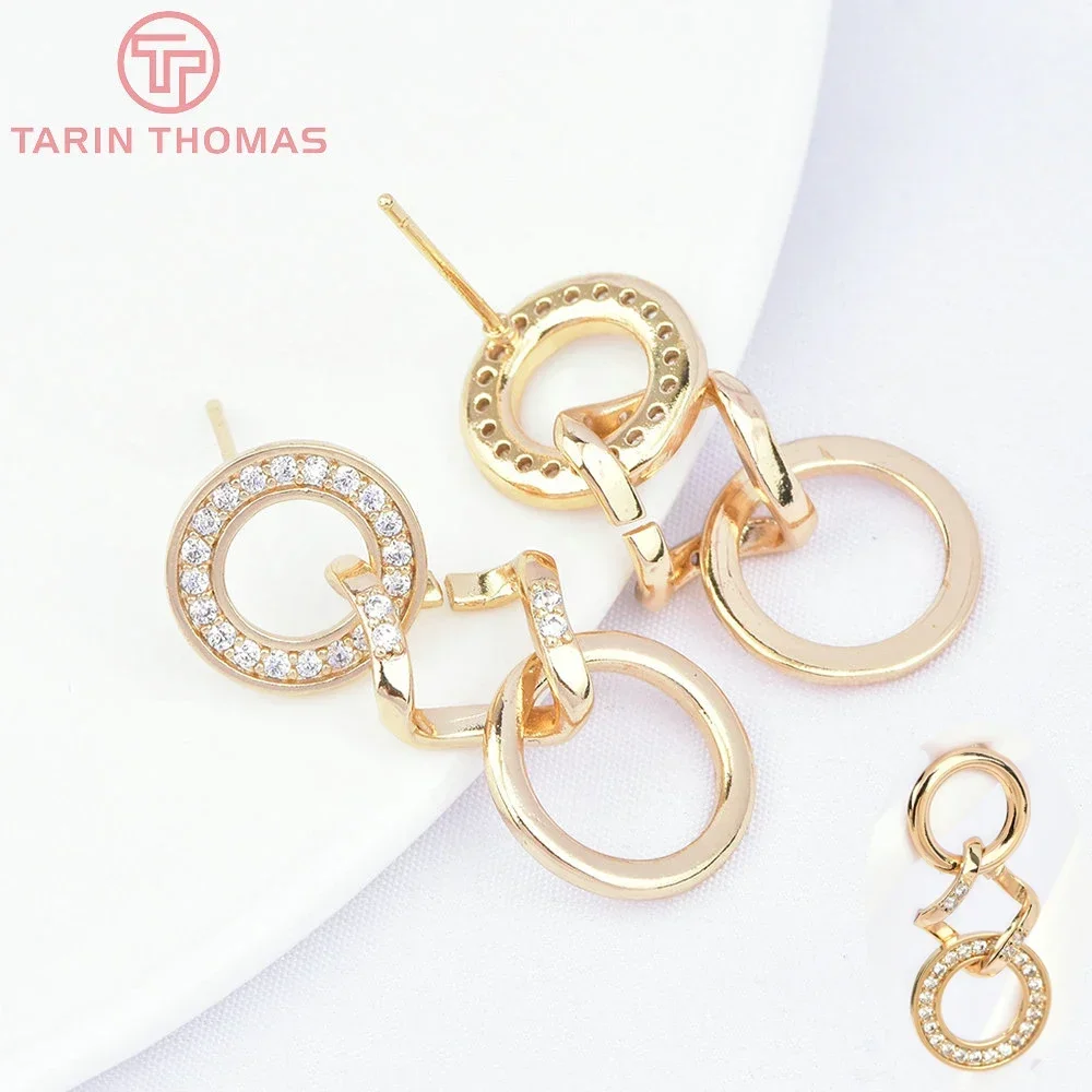 (5925) 2PCS 13x31MM 24K Gold Color Brass Round Circle Stud Earrings High Quality Jewelry Making Findings Accessories Wholesale