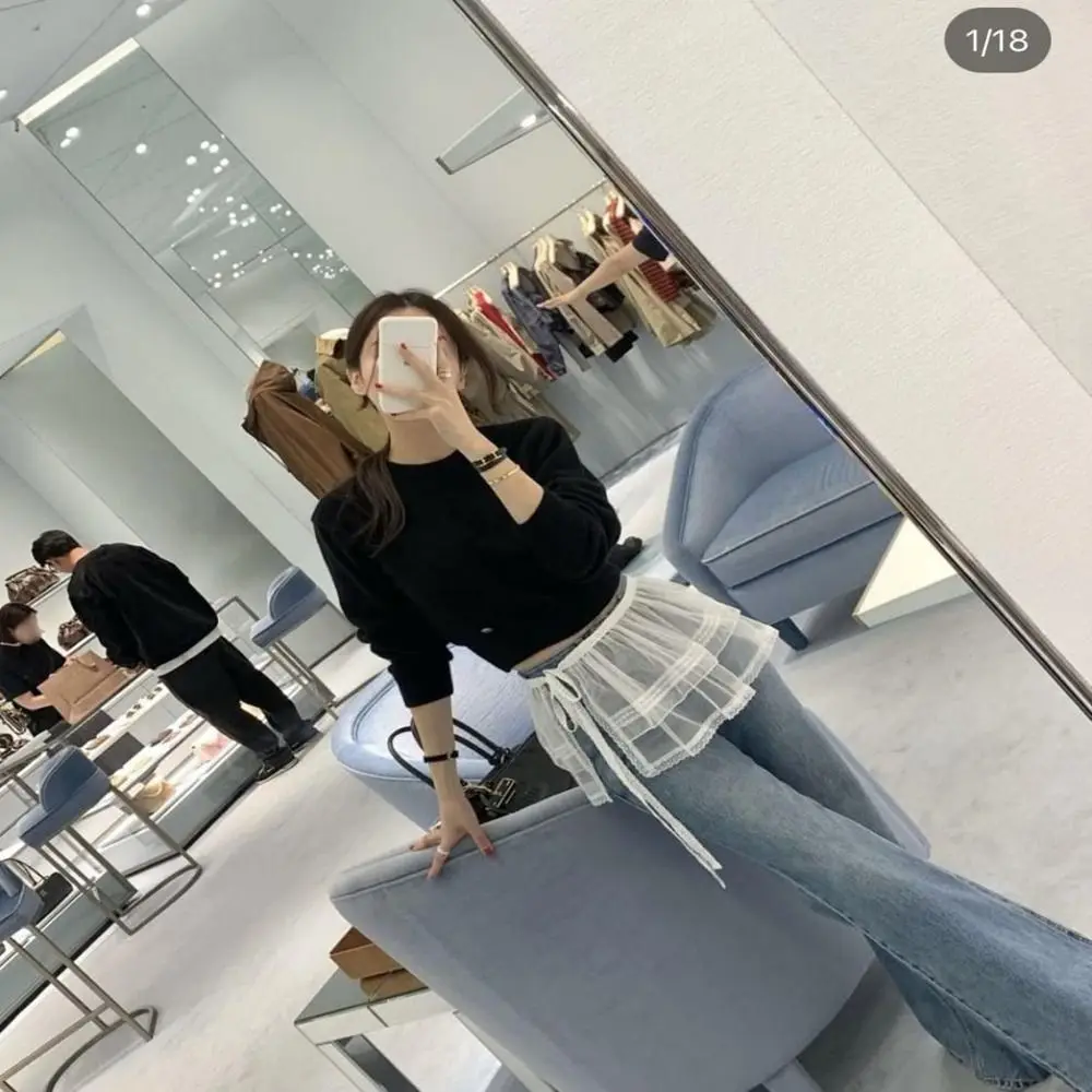 Rok Mini Renda Balletcore Manis Gaya Korea Y2k Rok Ruffle Pendek Motif Bunga Streetwear