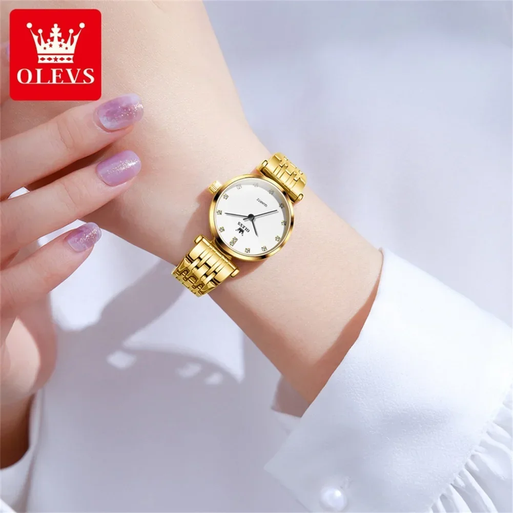 OLEVS Quartz Watches for Women Luxury Golden Stainless Steel Women\'s Watches Waterproof Elegant Ladies Dress Wristwatches Reloj