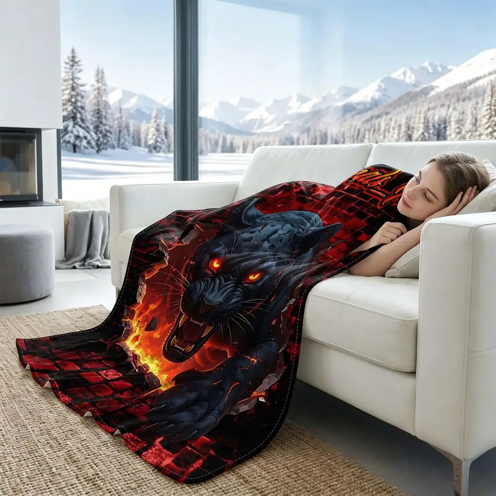 Cooling Blanket Summer Cooling Throw 3D Black Panther Fire Print QMAX 0.3 Ice Touch Breathable Soft Sofa Bed Decor