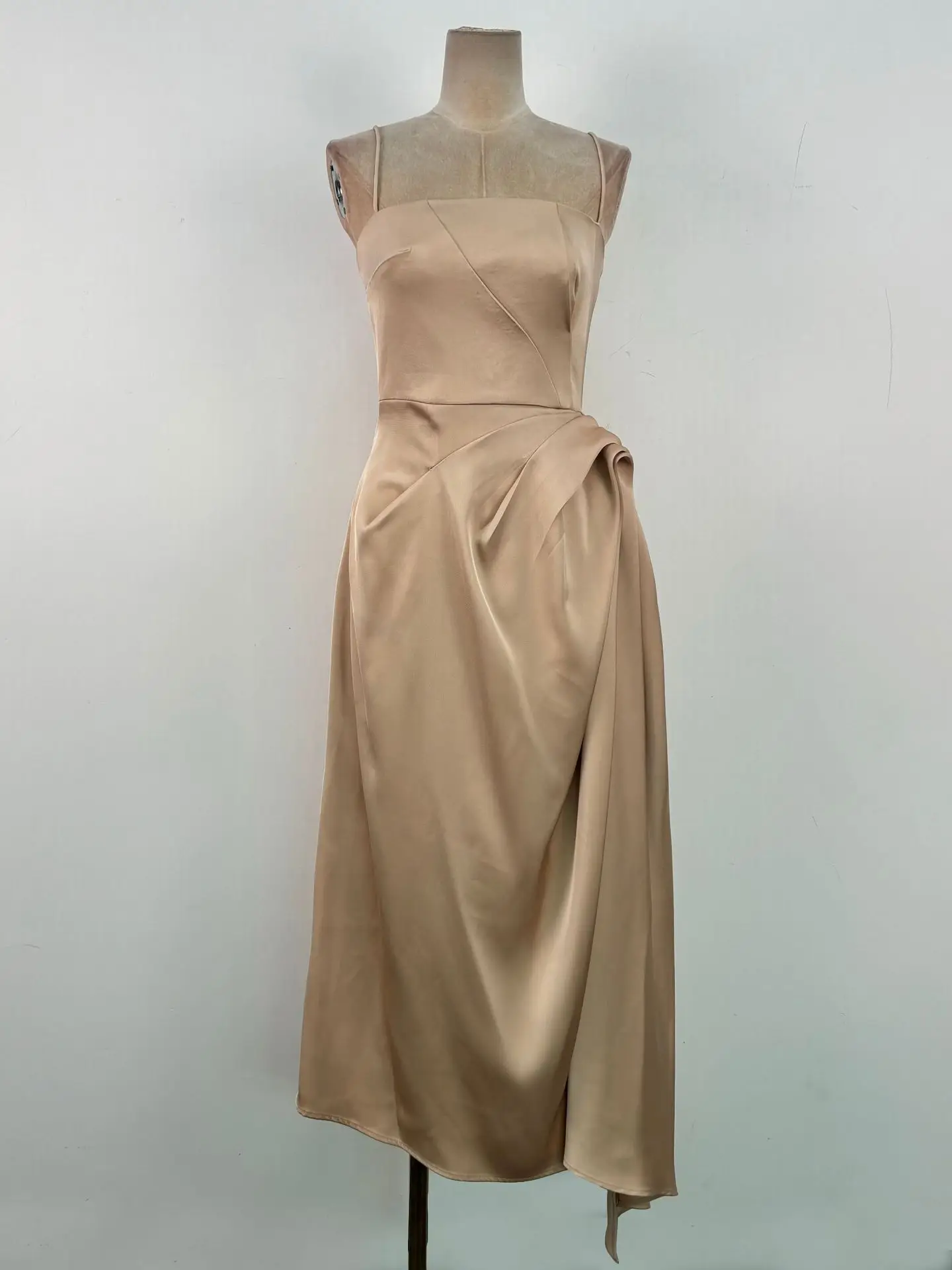 BEWQ – robe de soirée élégante en Satin pour femmes, taille haute, irrégulière, couleur unie, plissée, nouvelle collection automne 2025