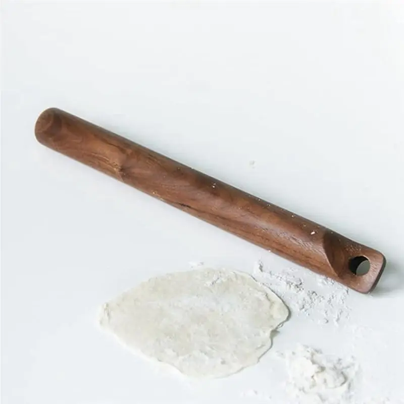 ABUN Black Walnut Wood Rolling Pin Perforated Solid Wood Baking Dumpling Stick Kitchen Tool for Pie Pastry, 36x3.5cm