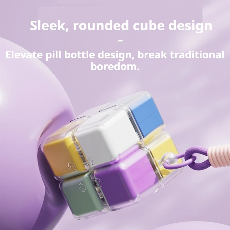 

1 шт., портативная коробка для таблеток с кубиком Рубика со шнурком, портативный органайзер для таблеток большой емкости, герметичная и влагостойкая коробка для хранения