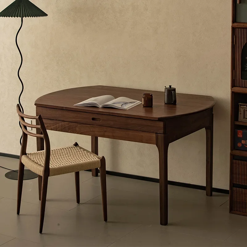 Solid wood folding dining table, black walnut small apartment, Nordic simple dining table for home use, retractable round table