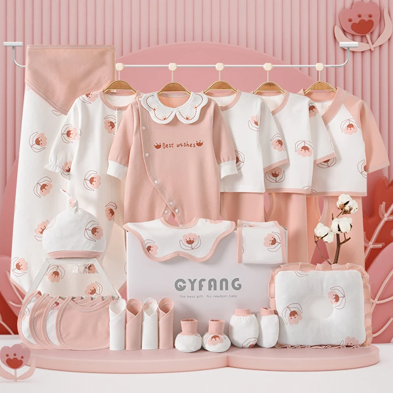 22/24/26 Pieces Newborn Clothes Baby Gift Cute Printing Dress Pure Cotton Set 0-12 Months Summer Kids Suit Girl Without Box