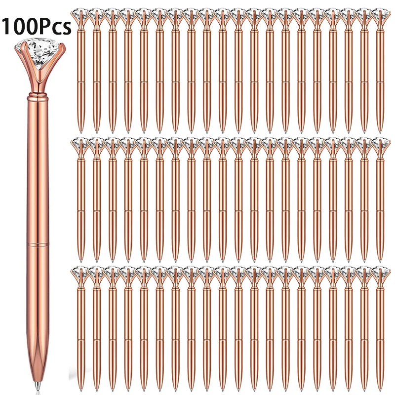 

100Pcs Diamond Pens Crystal Diamond Ballpoint Pen Big Diamond Ball Point Office Pens Bling Metal Cute Pens for Women Pens