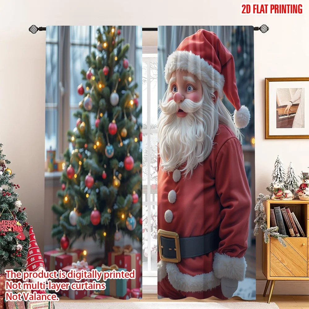 

2pcs 2D flat printing Christmas Party Curtain Santa Claus Christmas Tree Envelope Fabric Without Electricity Birthday Party Use