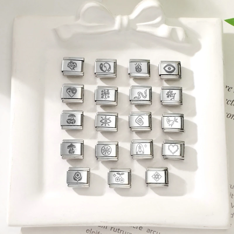 جديد النقش بالليزر الكرز القلب العين زهرة ربط الخرز صالح 9 مللي متر السحر الإيطالي النساء الرجال سوار مجوهرات DIY بها بنفسك صنع الهدايا #5