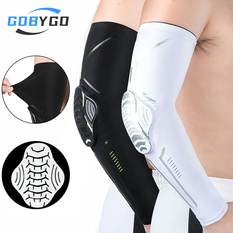 GOBYGO 1Pcs Breathable Sports Arm Sleeves Compression Elbow Pads Honeycomb Impact Protection Outdoor Basketball Soccer Hiking