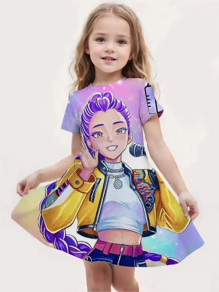 

Kpop Devil Hunter Dress Summer Dress Girl Kawaii Princess Dress Cute Anime Character Short Skirt Children's Clothing Cute Gift