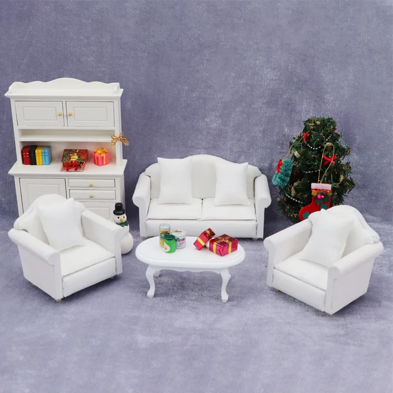 1:12 Prachtige miniatuur meubelmodel poppenhuis Ob11 witte bankstel met kussens poppenhuis ornament accessoires speelgoed
