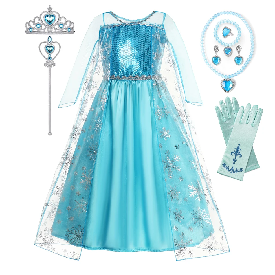 Meisjes Sneeuwkoningin Elsa Kinderkostuums voor meisje 2025, Carnaval Party Prom Gown Robe-spelen Kinderkleding Peuter Prinsessenjurk