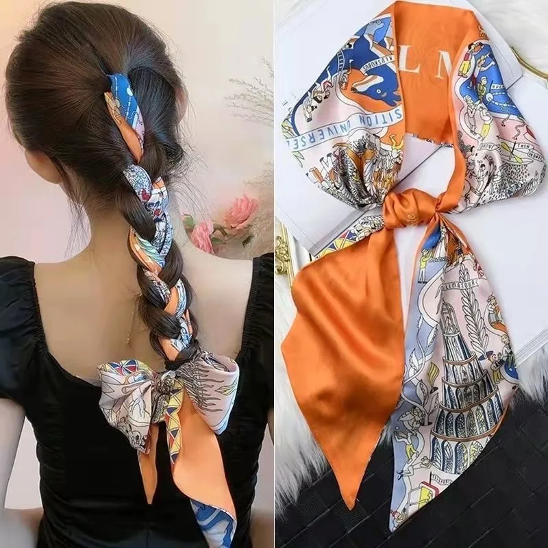 2024 Spring New Scarf Silk Strip Scarf, Woven Headband Bow, Handbag Decorative Strap, Retro Scarf Accessories Headwear