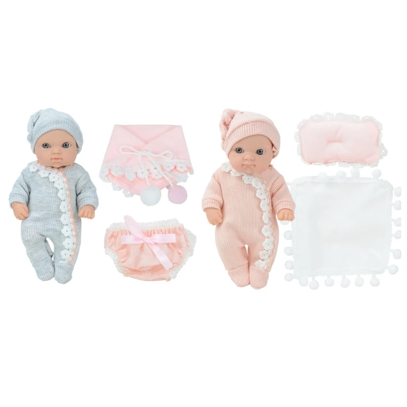 21cm Realistic Sleeping Baby Set with Face Toddler Educational Boutiques Collectable Kids Favor Gift W3JF