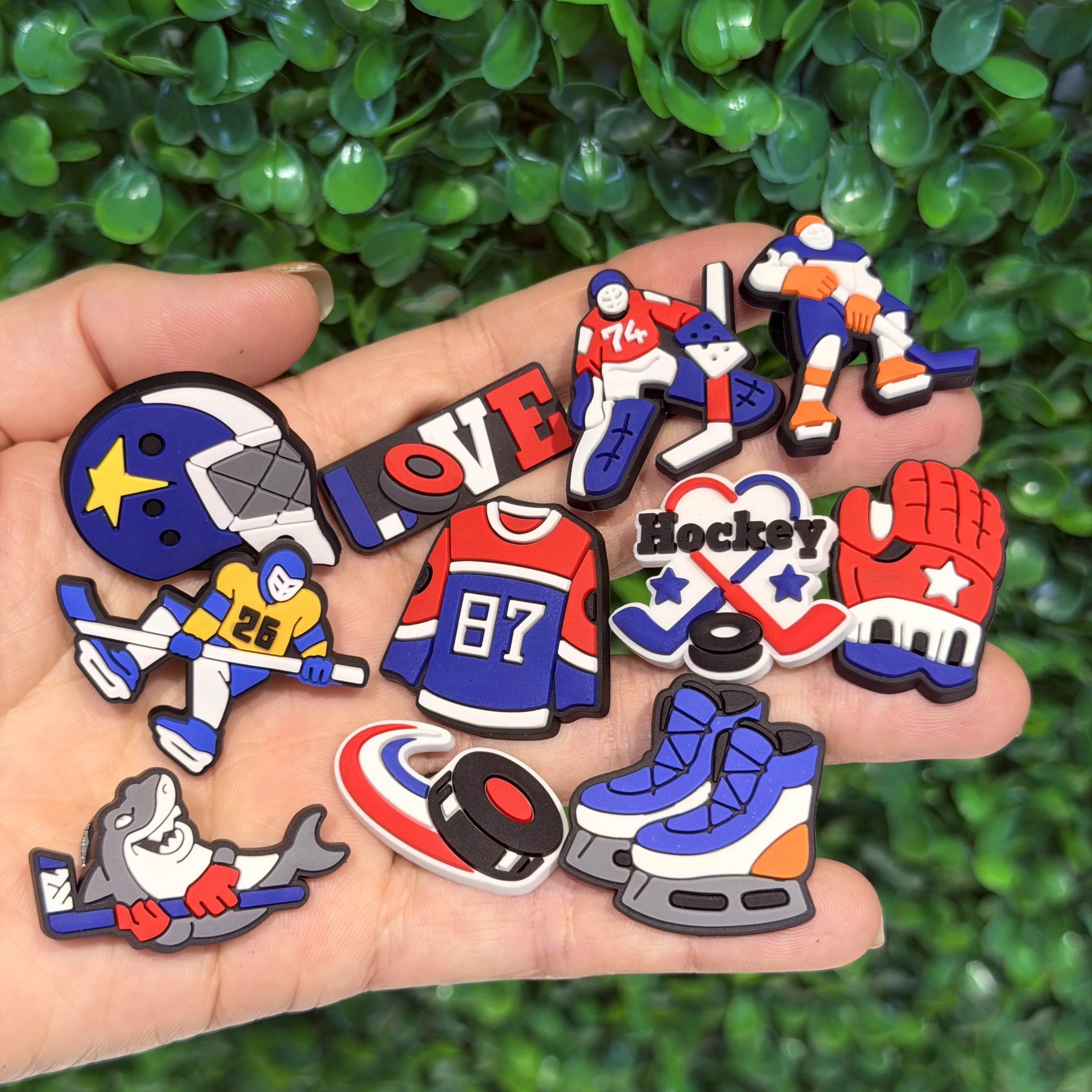 1-18Pcs Puck Sports Styles PVC Garden Shoes Charms Field Hockey Clog Buckle Decorations For Kids Holiday Gifts