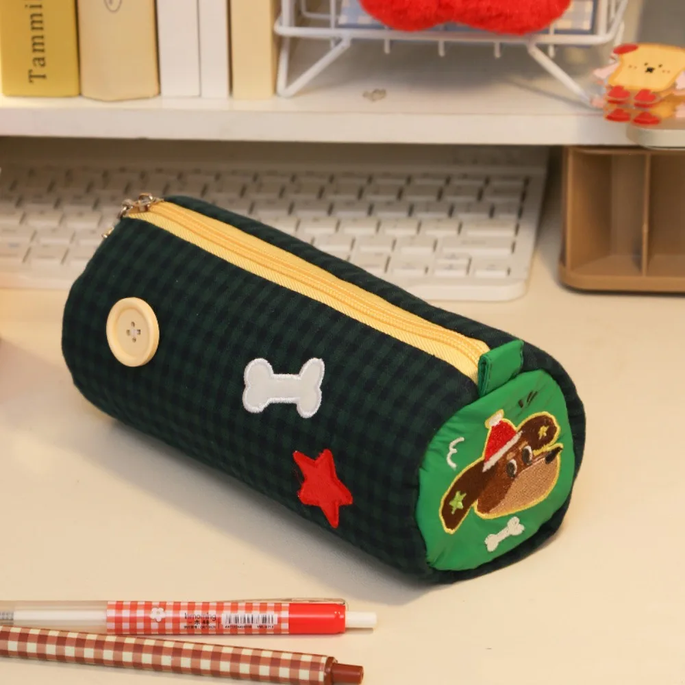 

Desk Storage Bag Pencil Case Pouch Pillow Shape Zipper Embroidery Pen Case Stationery Box Makeup Lipstick Bag