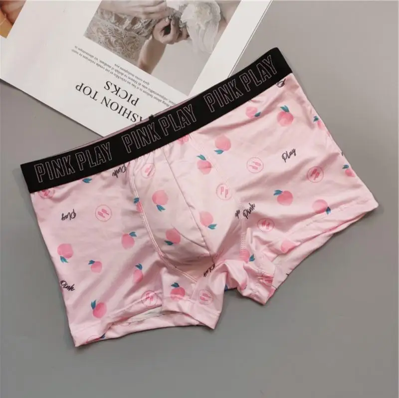 New Couple Panties Set Bear Print Cartoon Printing Underwear Fashion Sexy Lace Ice Silk Fabric Triangle Low Waist Underwear