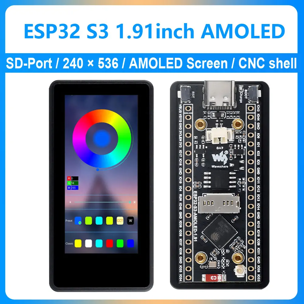 

ESP32 S3 1.91inch AMOLED Display Screen With WIFI/BTL 16MB Flash/8MB PSRAM For Arduino LVGL With SD-Port/ QMI8658C 6-Axis Sensor