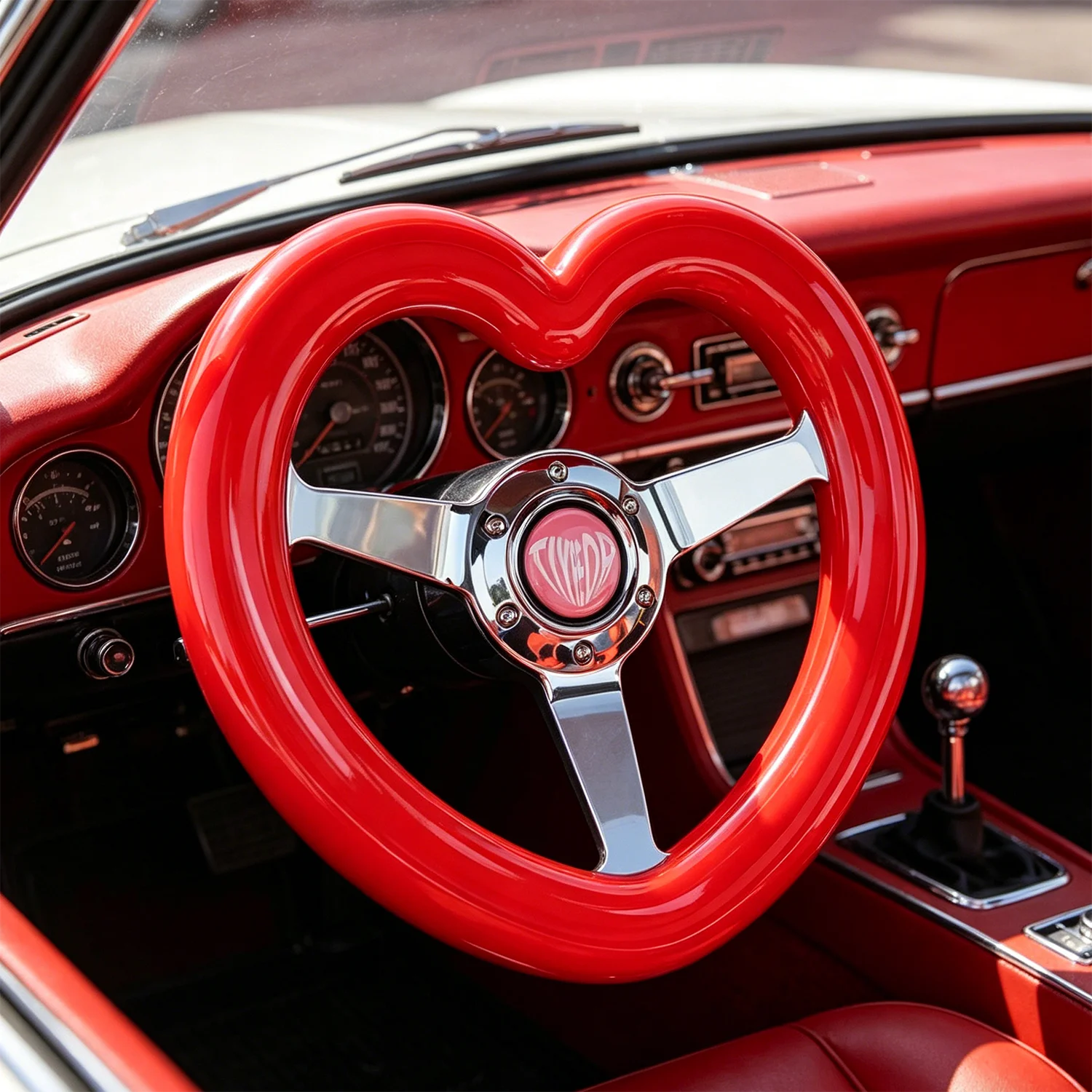 

TIYPEOR 320mm ABS Heart-Shaped Car Steering Wheel Red 5MM Bracket Racing Steering Wheel for 6 Bolts Horn Button