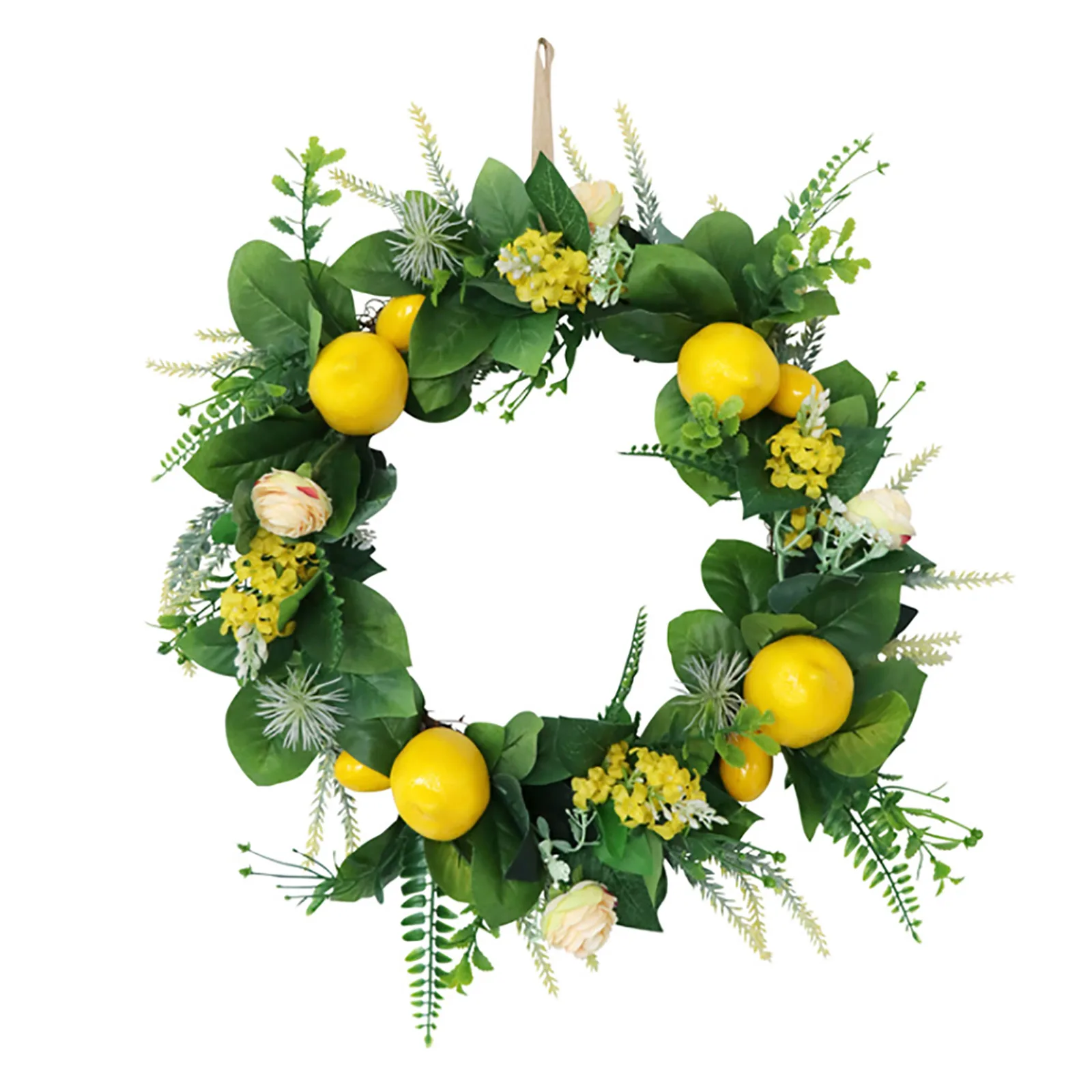 Summer Fruit Leaves Wreath Artificial Yellow Lemon Door Hanging Decorations For Wall Home Decor Pendant