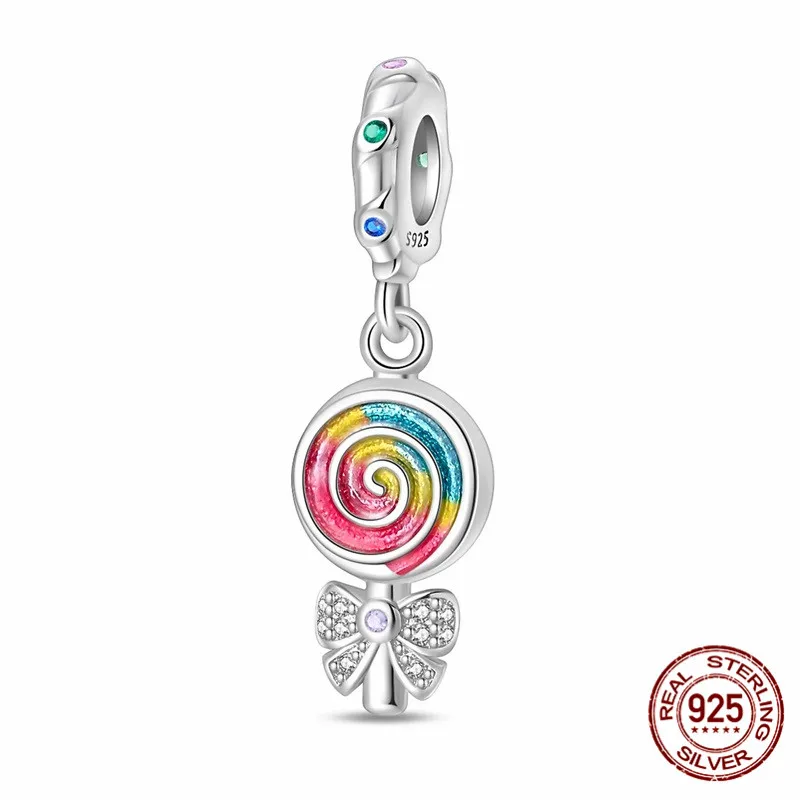 

925 Sterling Silver Beaded Rainbow Lollipop Pendant suitable for original bracelet designs DIY women's jewelry gifts