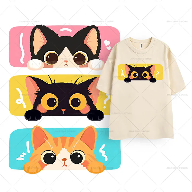 

DIY Cute Cat Patches Iron on Heat Transfers For Clothes Creative Thermal Transfer Cute Applique Stickers For T-shirt