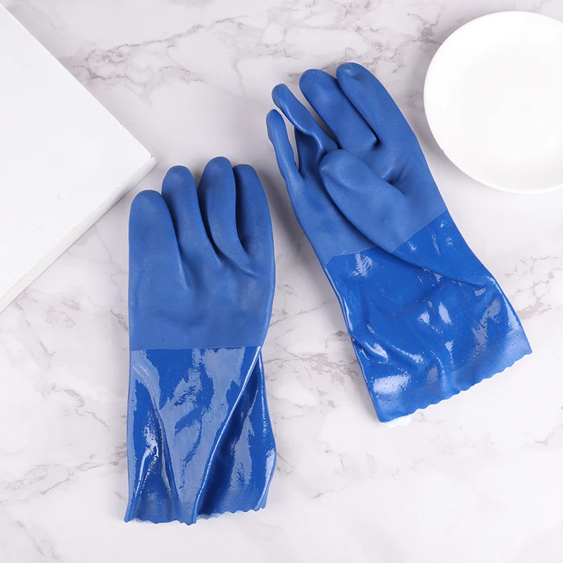 （Summer6）1 Pair Oil Resistant Gloves Acid Alkali Resistant Blue Lining Cotton Industrial Protective Gloves Hazardous Chemical