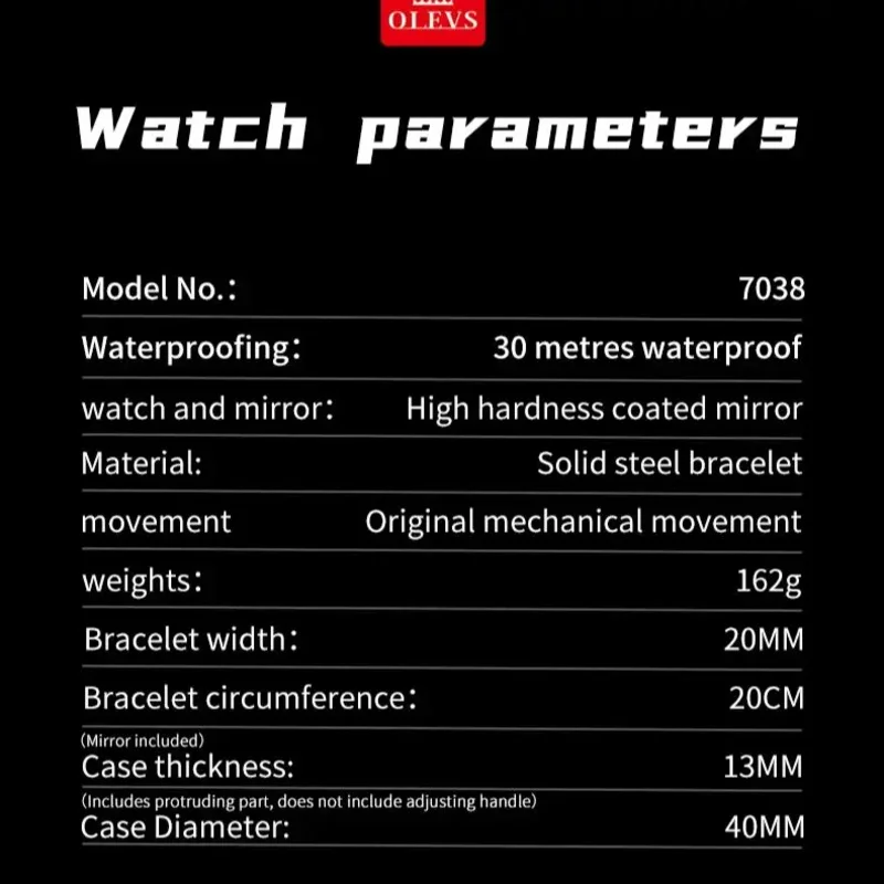 OLEVS 7038 Men Watch Automatic Mechanical Watch Luxury Waterproof Luminous Dual Calendar Men Watch