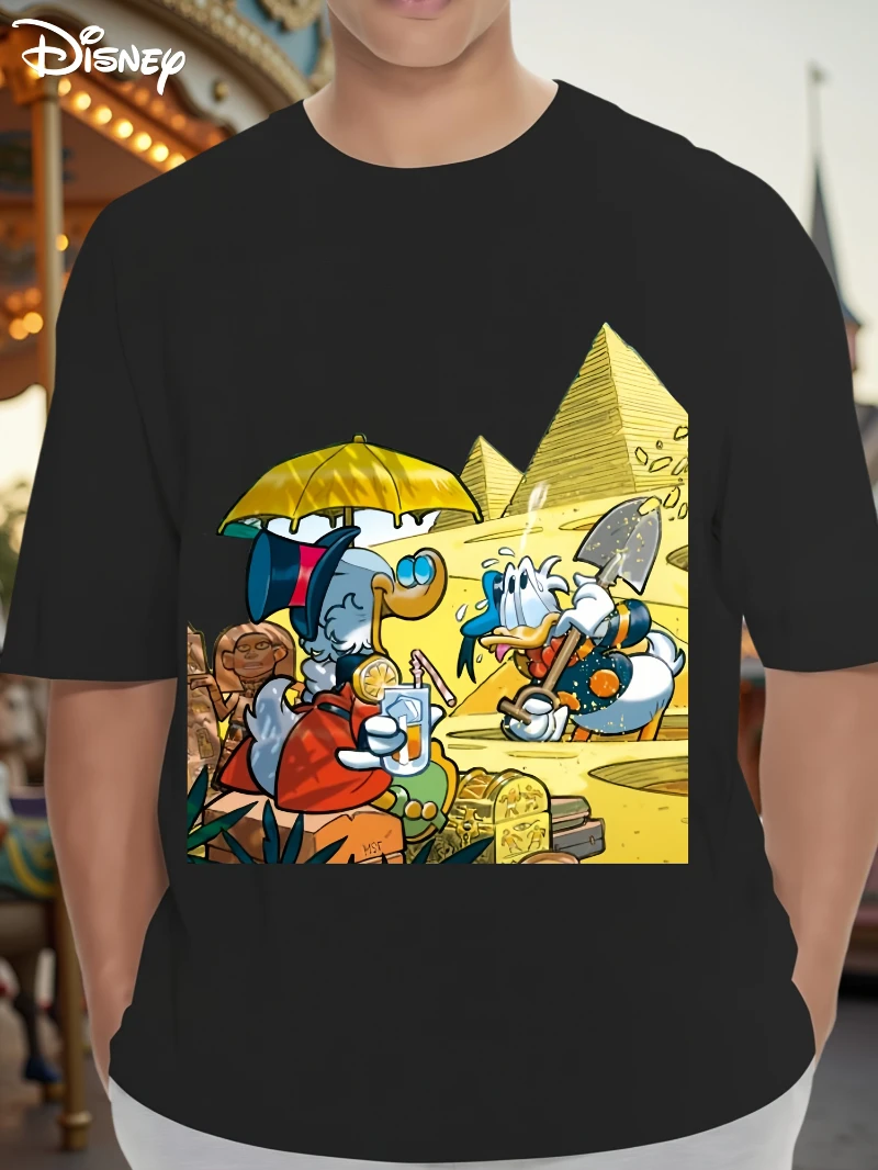 تي شيرت صيفي للرجال من Disney Darkcity Adventure - قميص كاجوال منقوش بأكمام قصيرة من Scrooge McDuck and Donald Duck