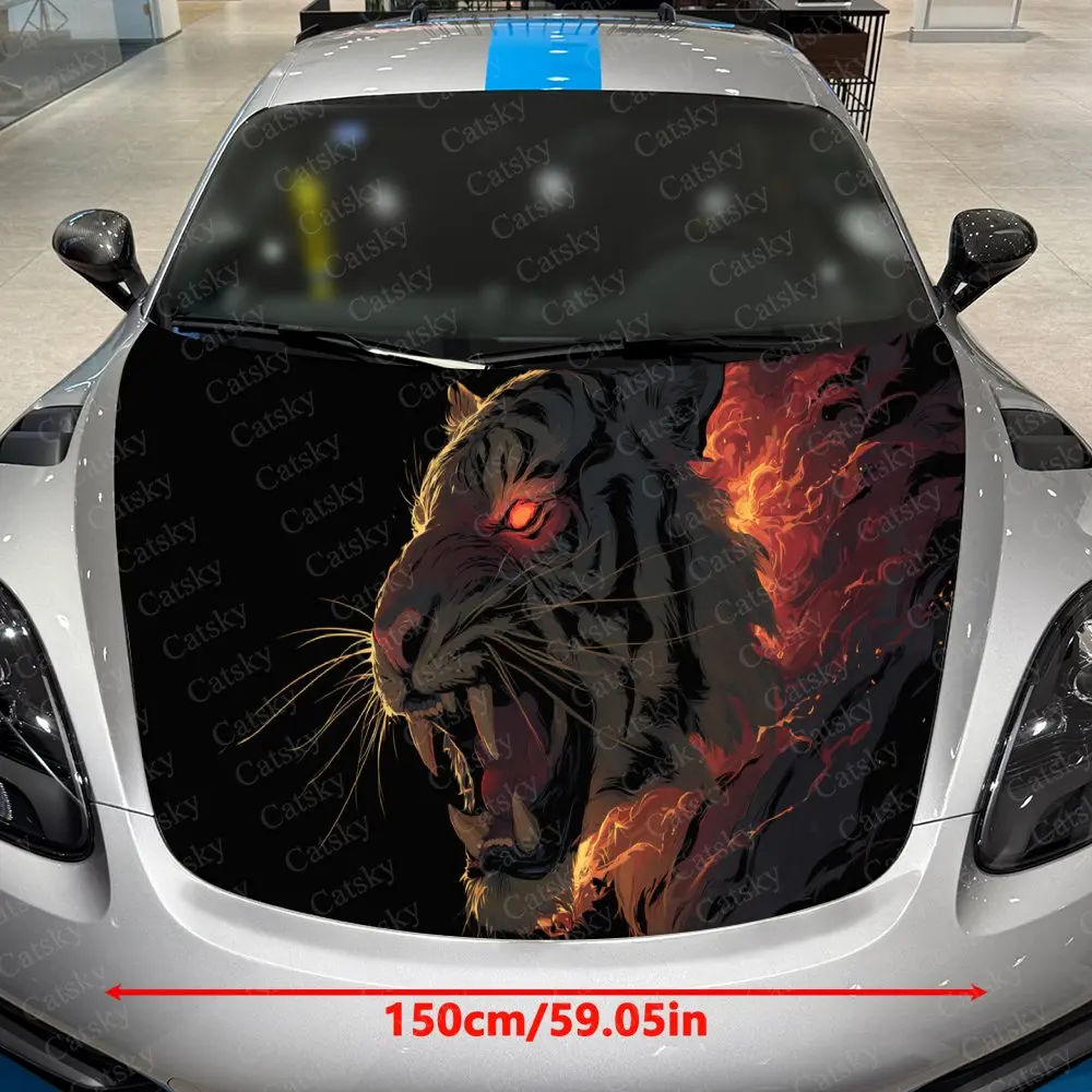 Ember Roaring Tiger Car Hood Stickers, Decorative Pattern Car Stickers, Car Self-adhesive Scratch Resistant Decals Auto Accessor