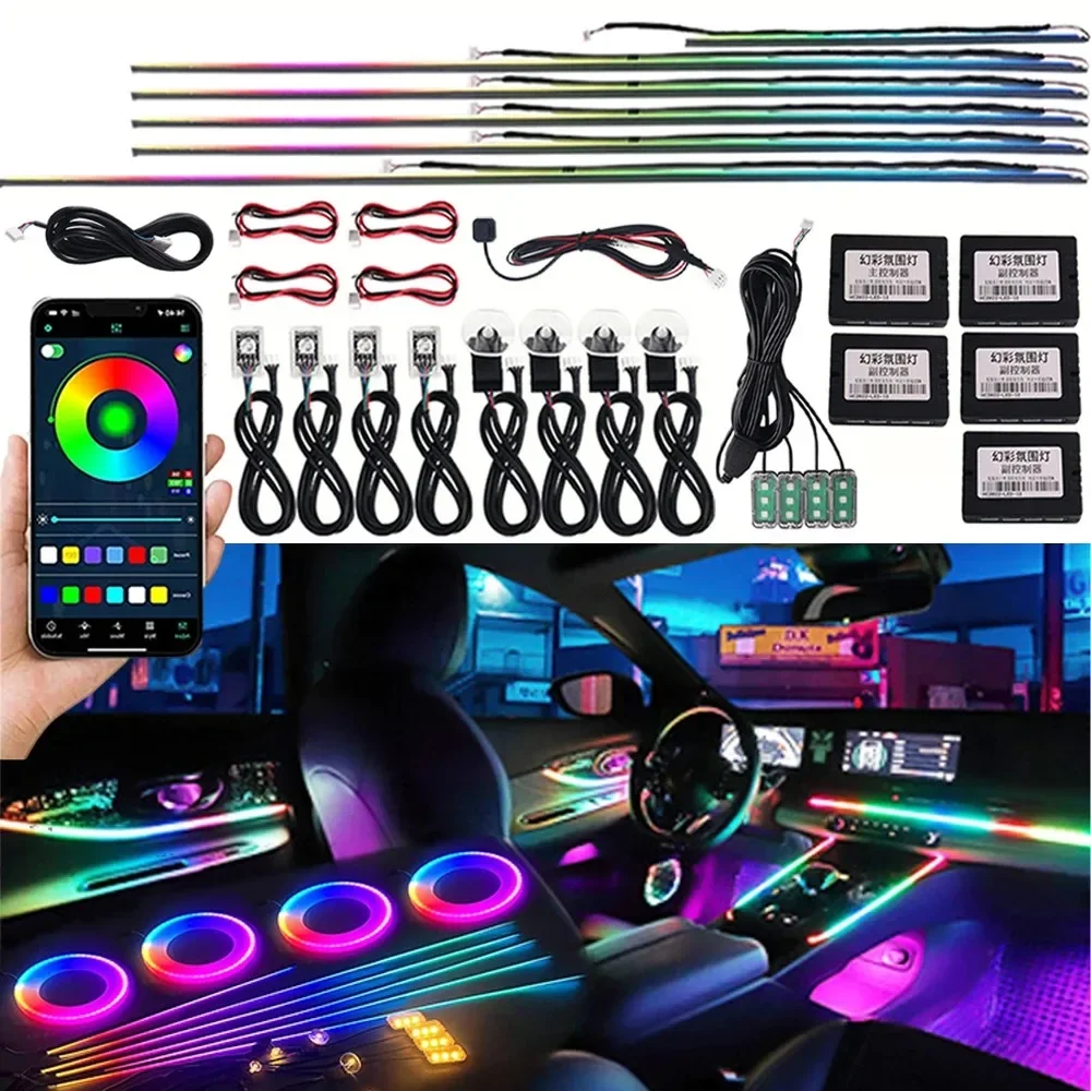 

2pcs 6 10 14 18 In 1 LED Symphony Streamer Car Ambient Light Interior RGB 64 Neon Acrylic Strip Decoration Atmosphere Lamp 12V