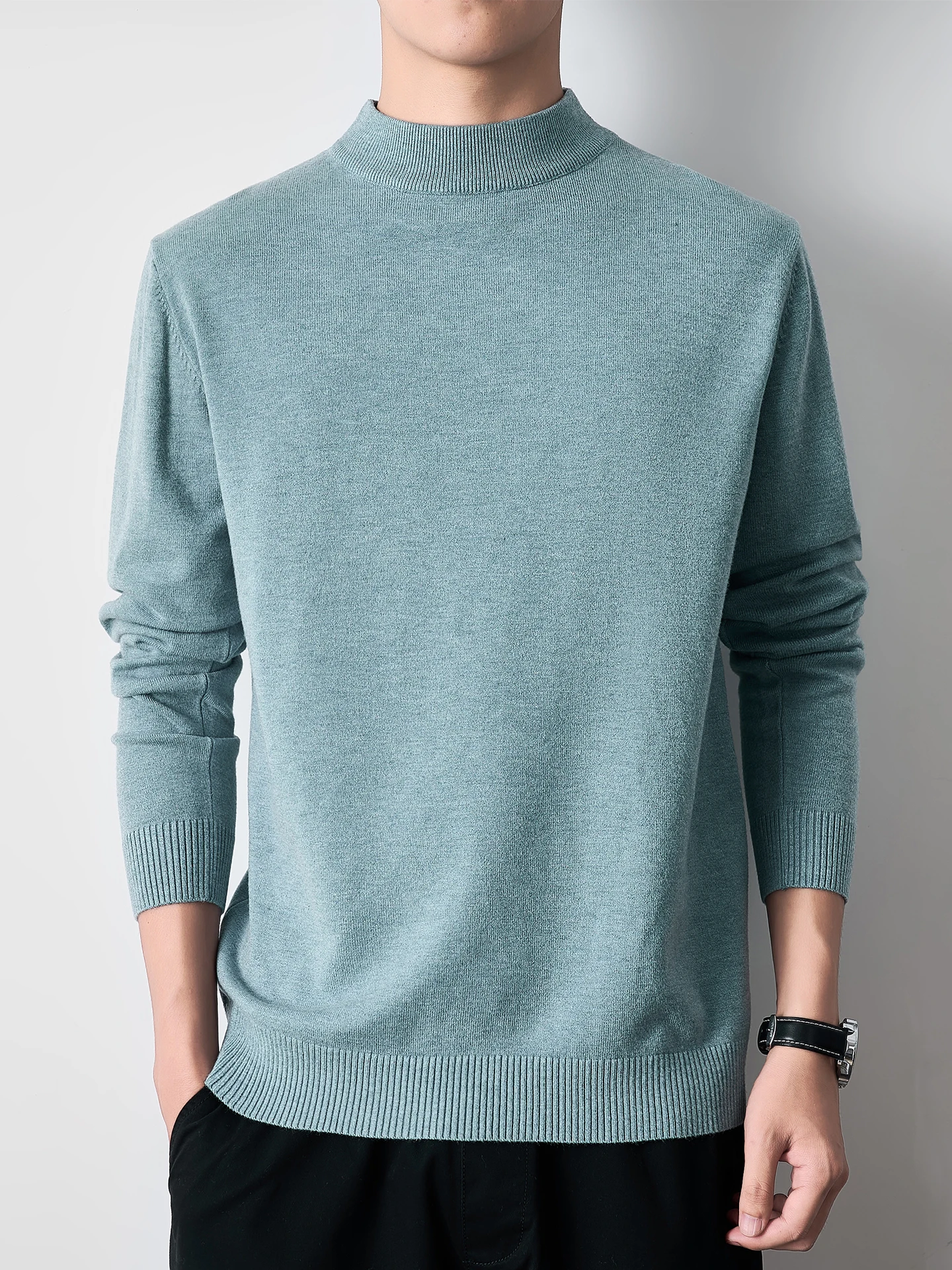 

Мужской вязаный свитер с высоким воротником на подкладке, осень-зима, простой шерстяной свитер с верхом, молодежный модный базовый крой