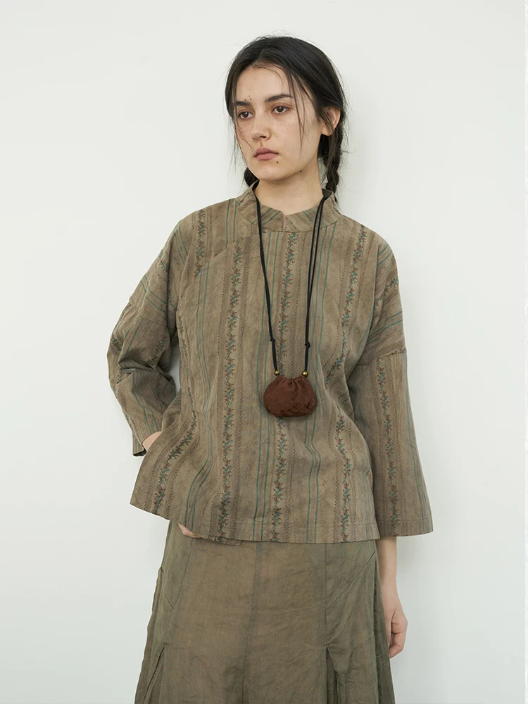 

Summer Loose Fit Cotton irt Draped Loose n Zen Sle Floral Embroidery Women's Casual irt Original Design Pure Cotton