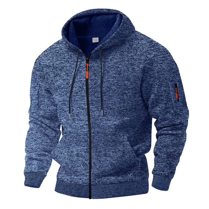 

Cross border Amazon men's autumn and winter retro cationic workwear pocket hooded zipper trendy sports fleece hoodie