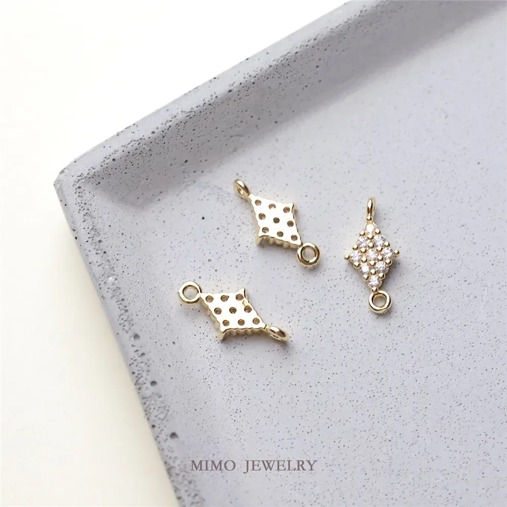 Copper plated gold quadrilateral diamond micro-inlaid zircon double rings connected DIY hand accessories