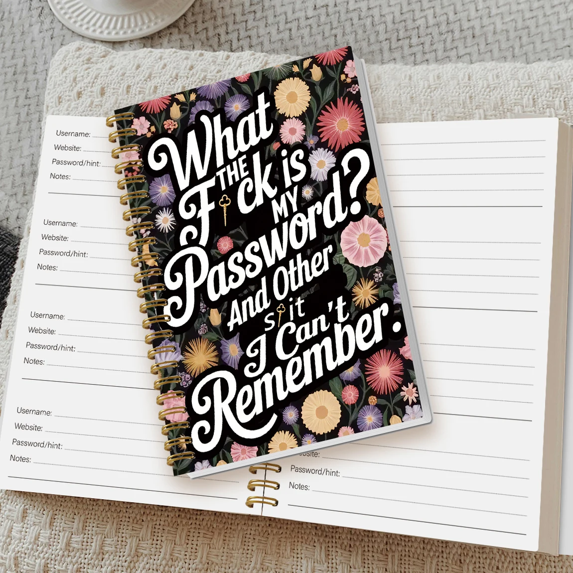 A5 كتاب كلمة المرور المضحك غطاء الأزهار المنظم دفتر سجل حلزوني لتسجيل الدخول على موقع المستخدم وإدارة كلمة المرور #3
