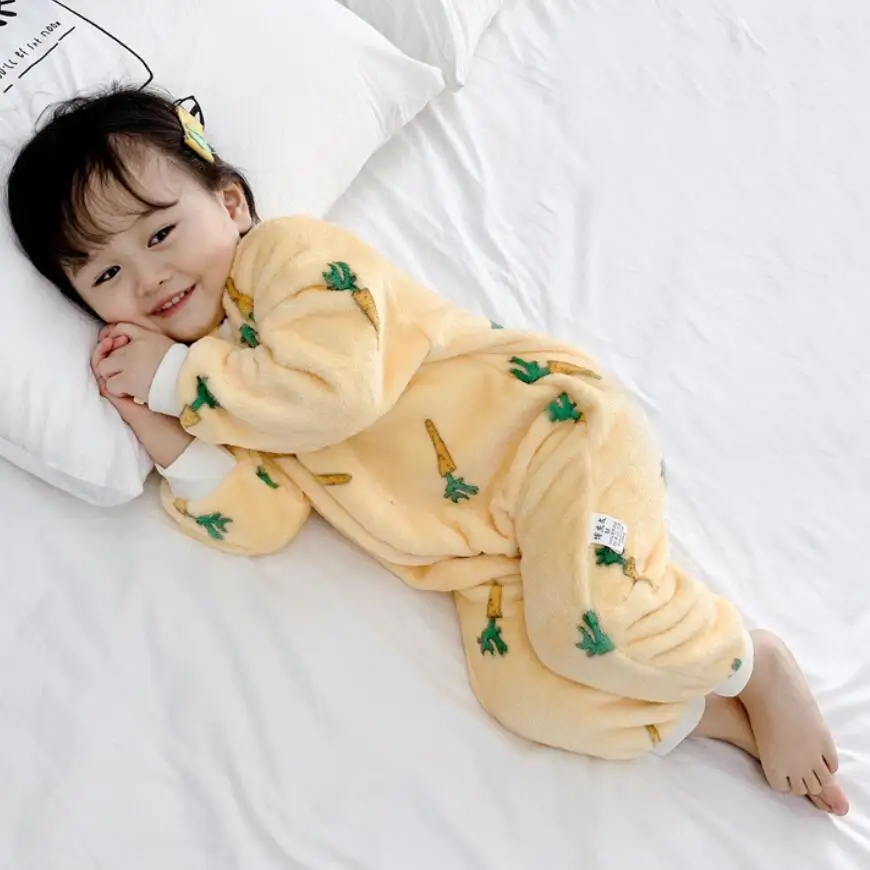 Coral Velvet Pajamas For Boys Girls Thick Flannel Onesies Toddles Warm Jumpsuits Kids Cartoon Blanket Autumn Winter Sleepwear