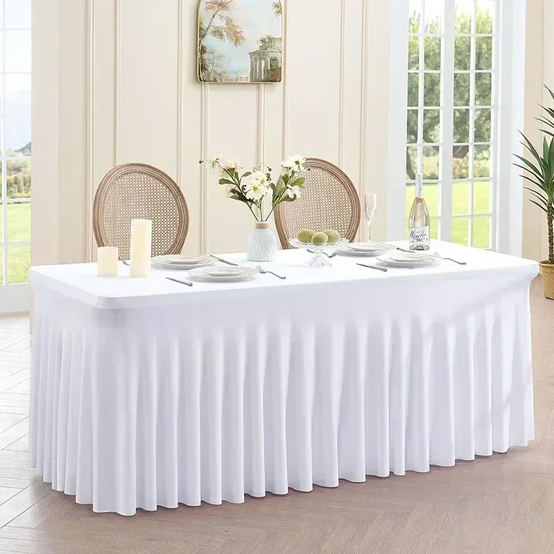 1-20pcs 6FT One-Piece Stretch Table Cover Hotel Banquet Wedding Party Table Skirt Spandex fitted white Tablecloth Rectangle size