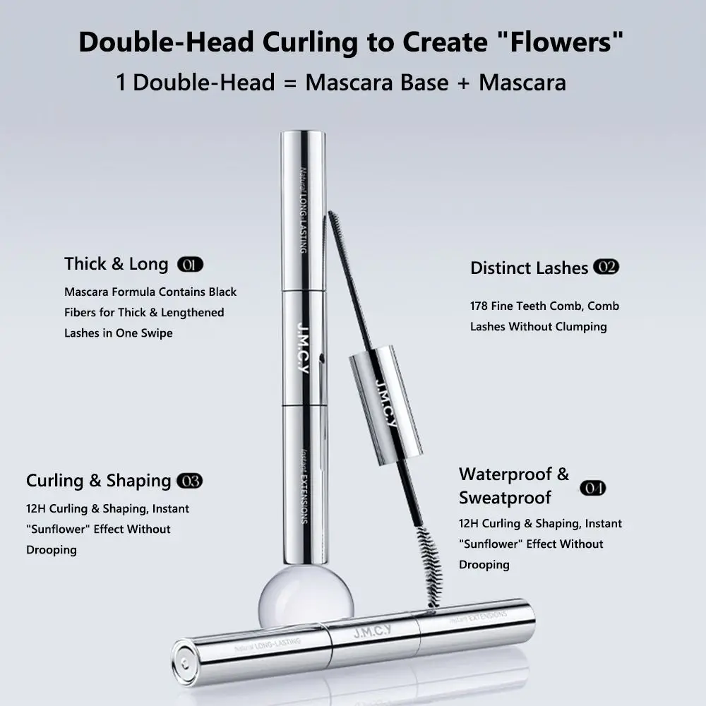 Rímel de cabeça dupla com alongamento natural, efeito curvador, retenção de longa duração, à prova d'água, primer à prova de manchas, maquiagem diária