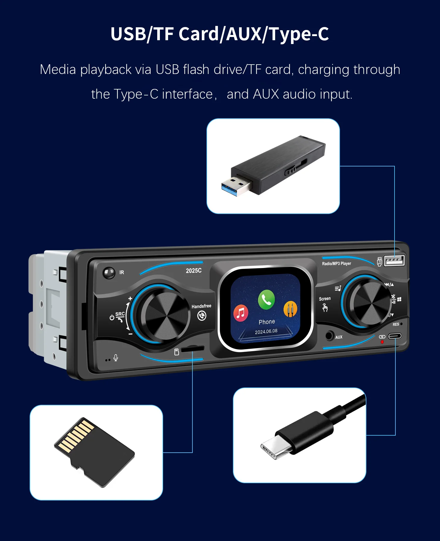 ESSGOO Single 1 Din Universal MP3 FM Player Car Stereo Radio Bluetooth 6.0 Handsfree USB/AUX with DAB+ 7 color Remote Control